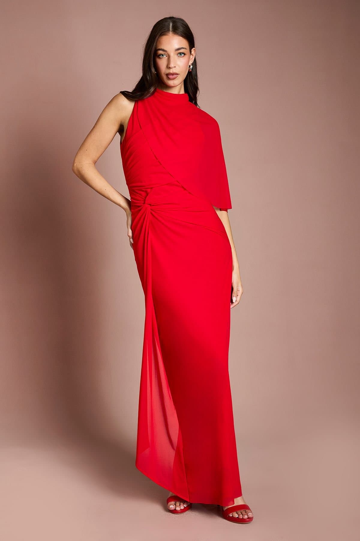 Coast Coast Women's Contour Collective High Neck Drape Jersey Maxi Dress in Red
