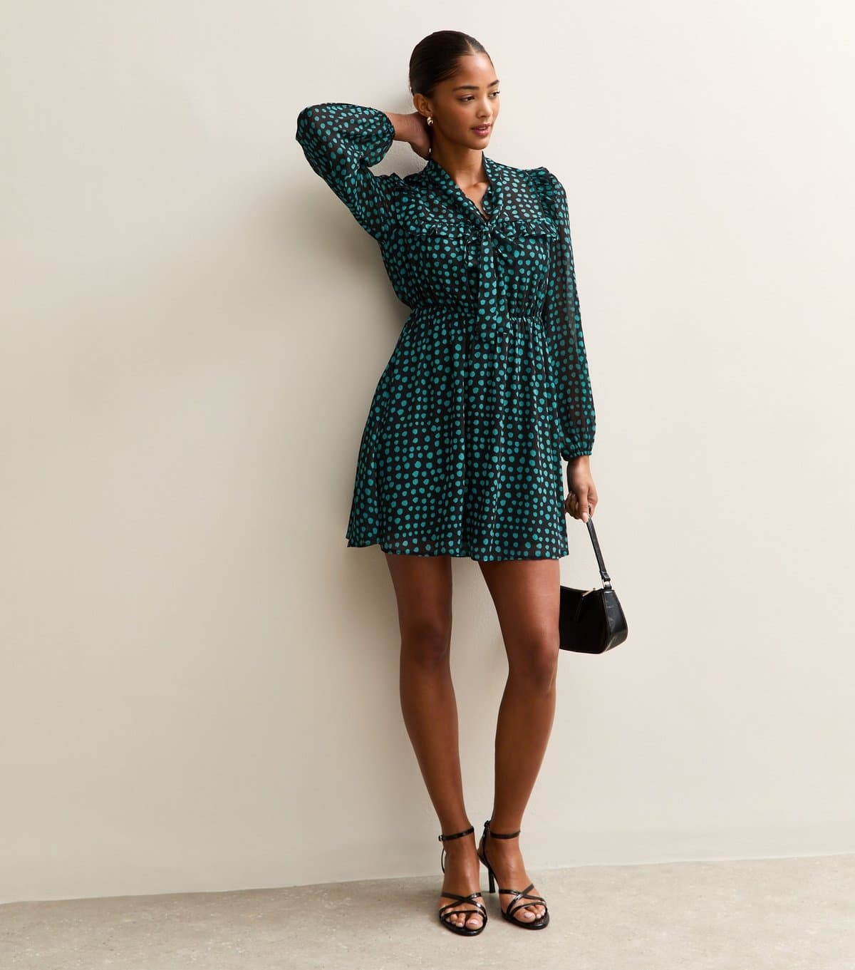 New Look Women's Blue Chiffon Spotty Mini Dress New Look