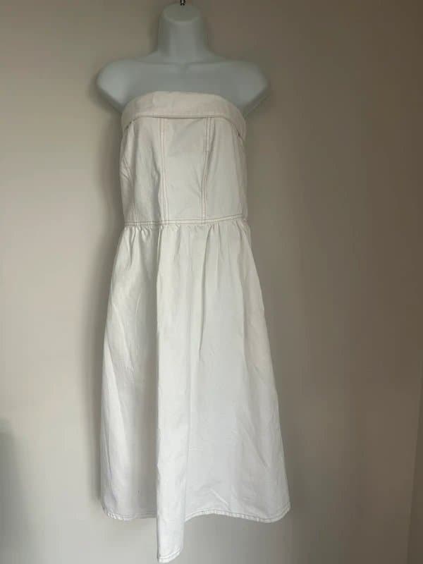 River Island * NEW * (shop floor/ no tags) River Island Ecru strapless denim midi dress UK 12