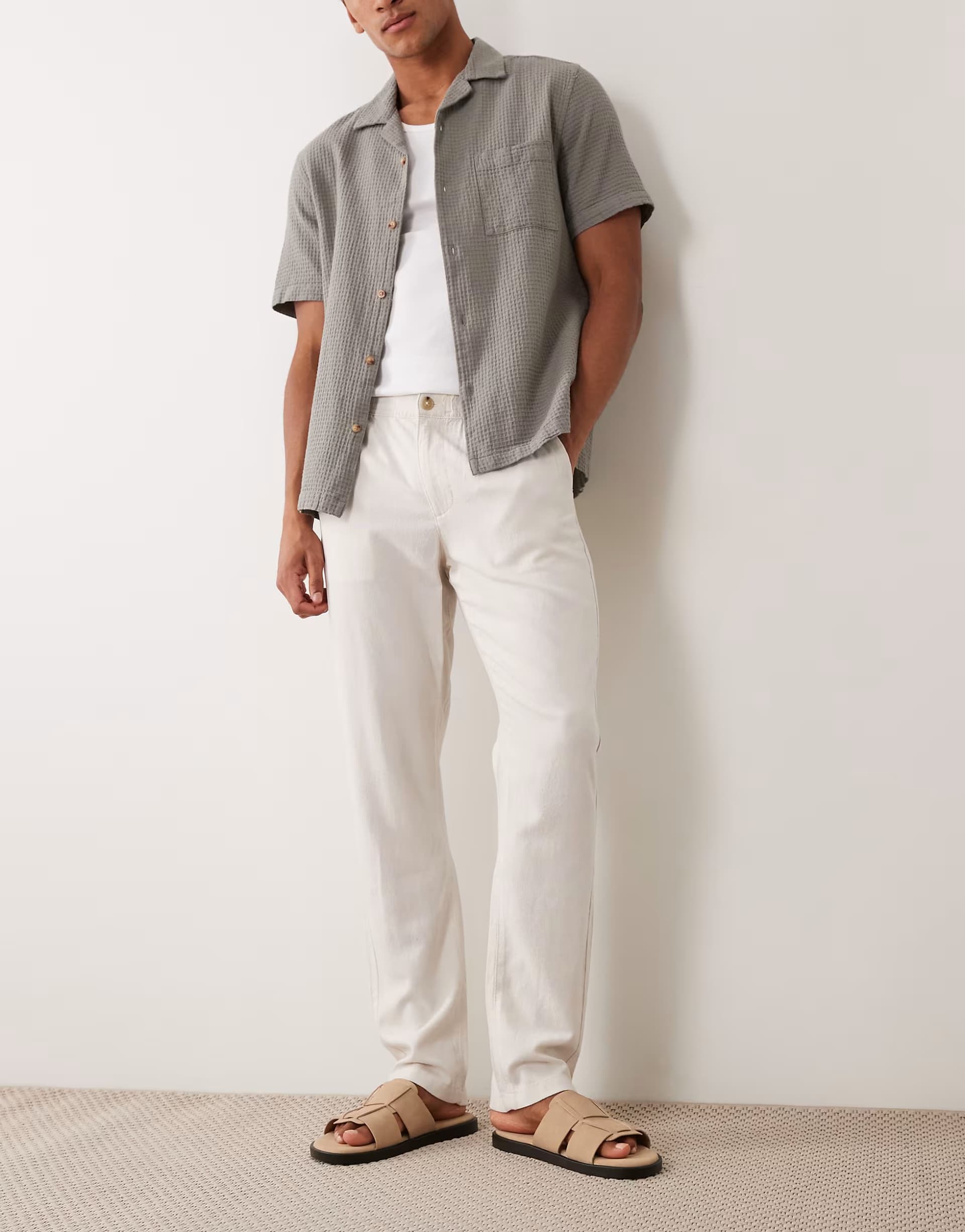 ASOS ASOS DESIGN linen blend trousers in stone