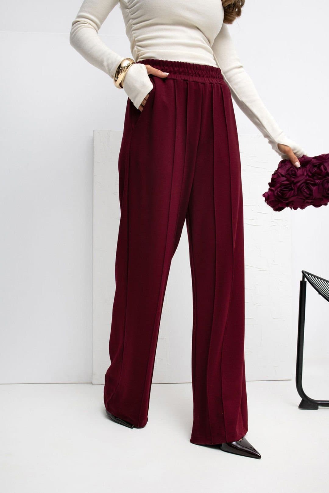 Love Lace Love Lace Red Viscose/Elastane Wide Leg Trousers