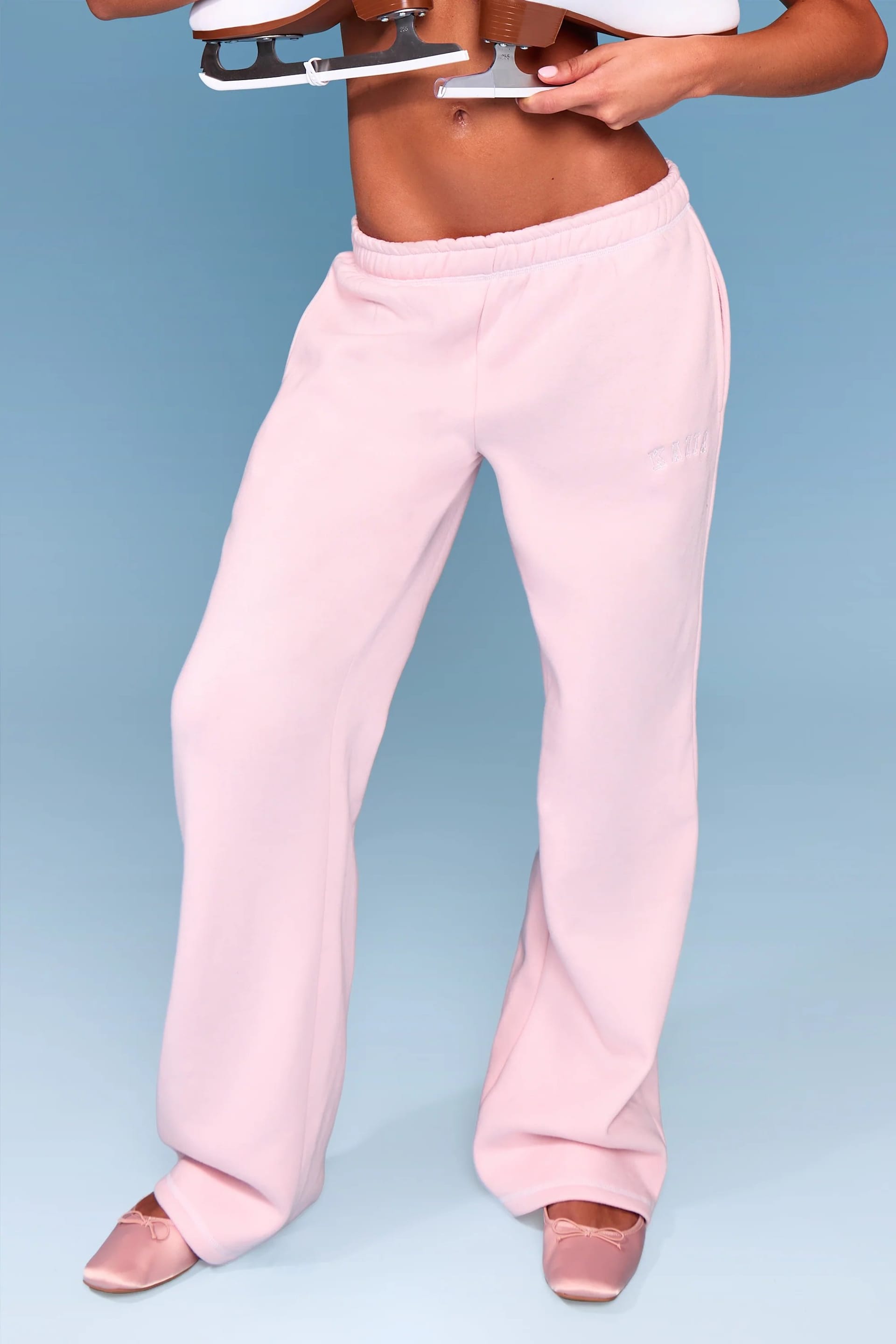Kaiia Kaiia Slogan Contrast Stitch Wide Leg Joggers Pink & White - 4