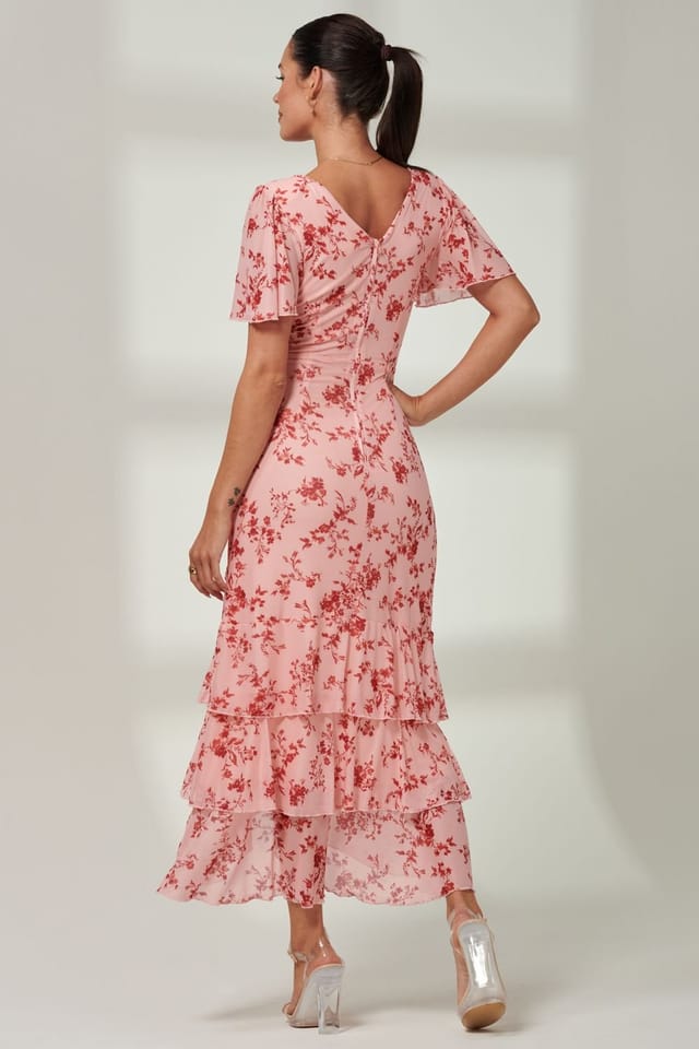 Jolie Moi Jolie Moi Women's Daleysa Frill Hem Mesh Maxi Dress in Baby Pink - 2