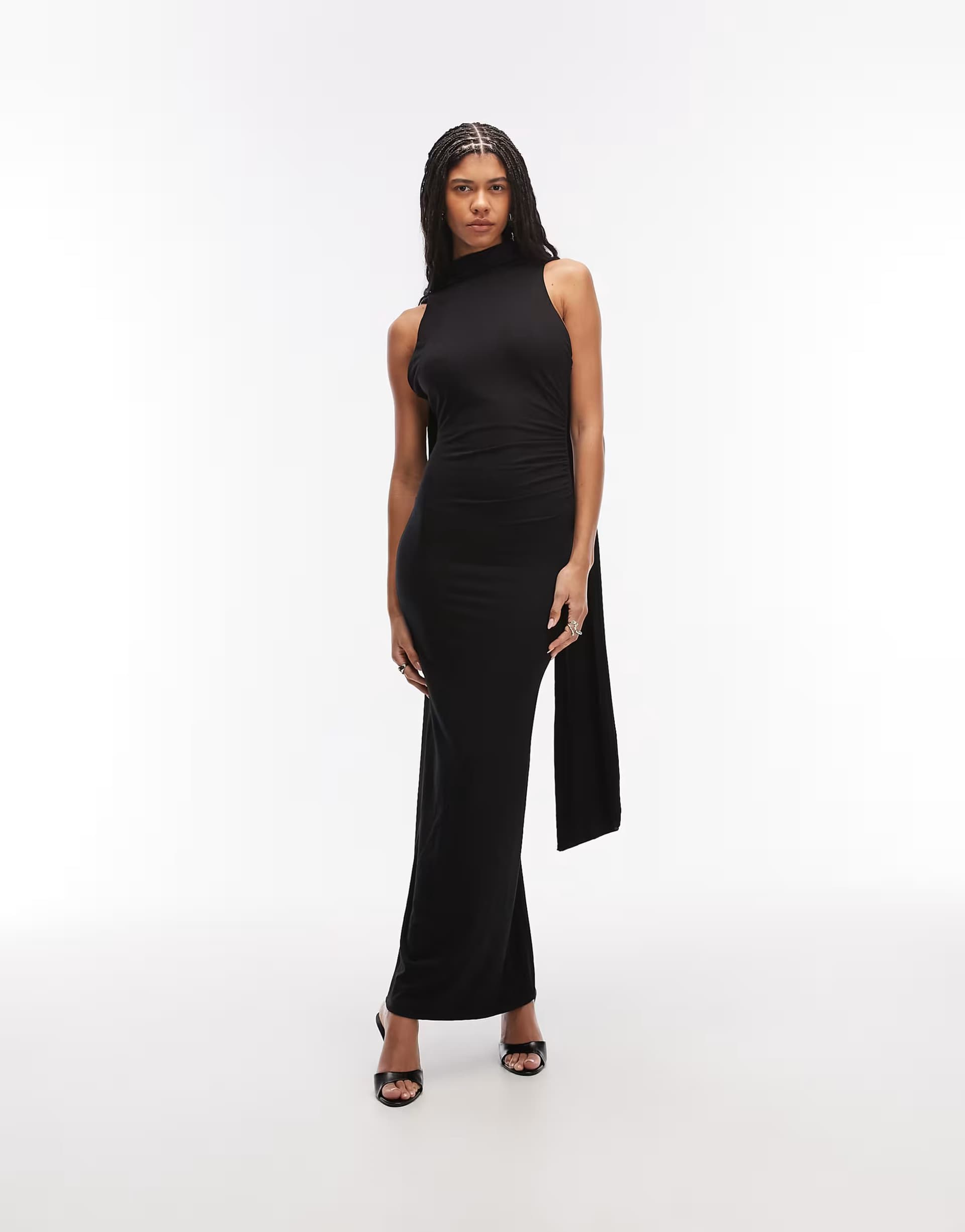 ASOS ASOS DESIGN high neck backless maxi dress with drape scarf detail in black
