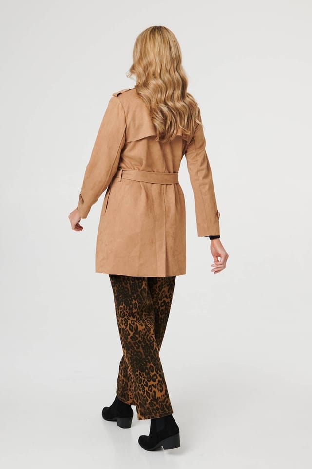 Izabel London Izabel London Women's Faux Suede Double Breasted Trench Coat in Beige - 3