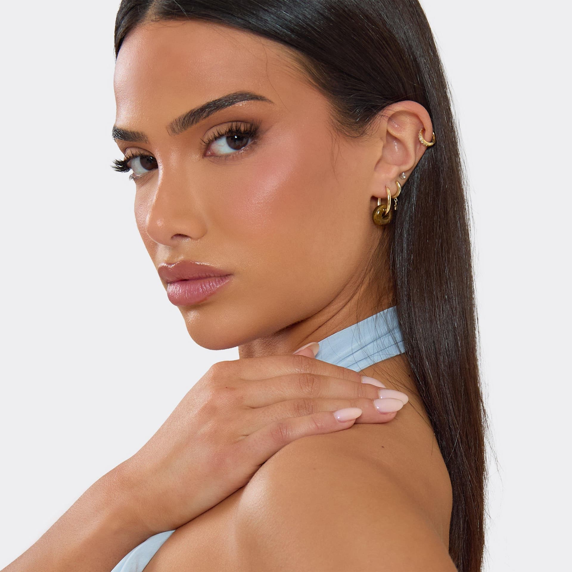 EGO EGO Brown Resin Detail Double Hoop Drop Earring In Gold