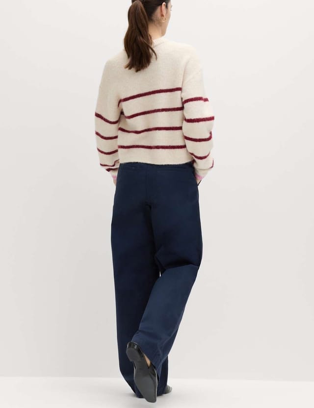 Marks & Spencer M&S Pure Cotton Belted Straight Leg Trousers Navy - 3