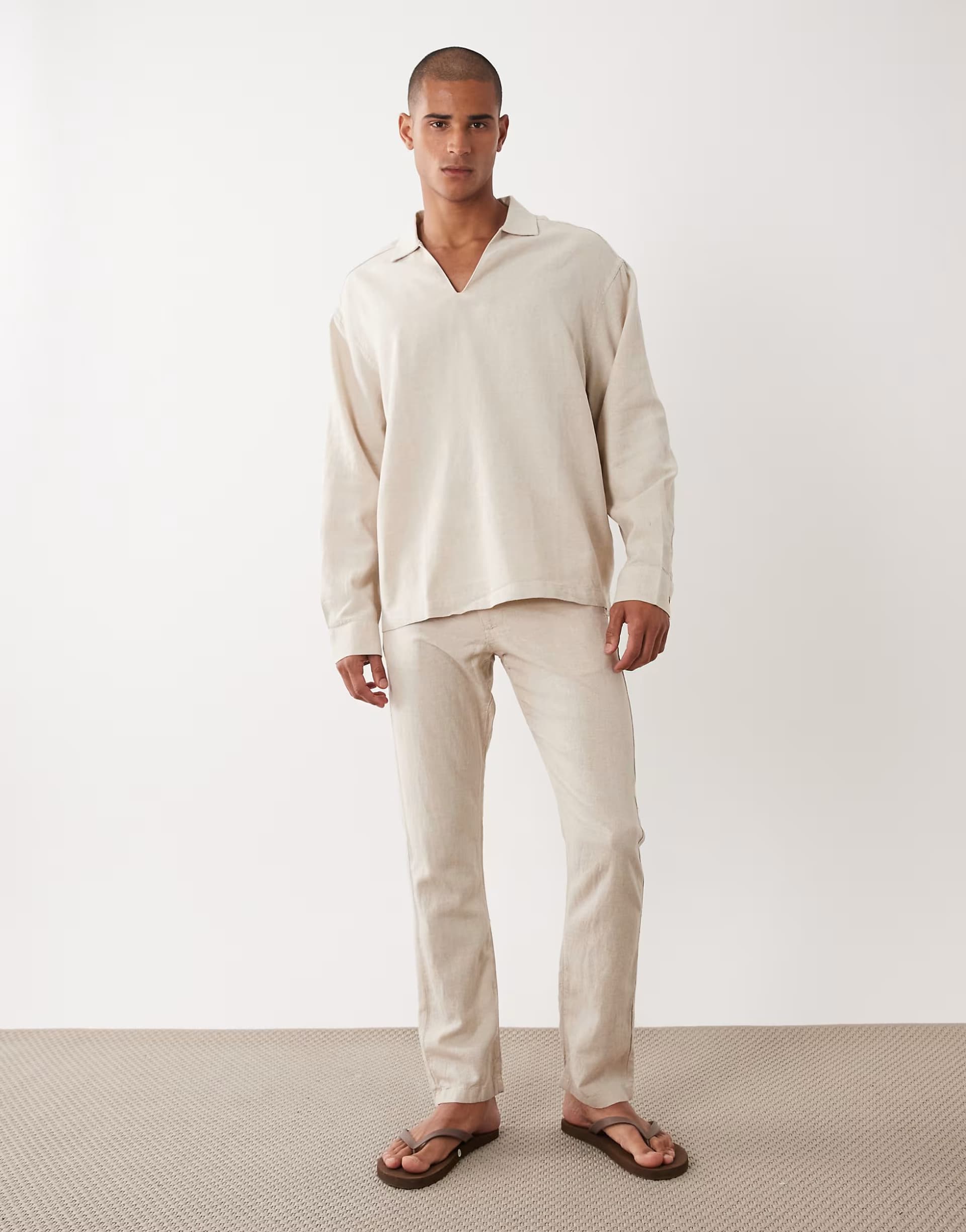 ASOS ASOS DESIGN co-ord linen blend trousers in stone