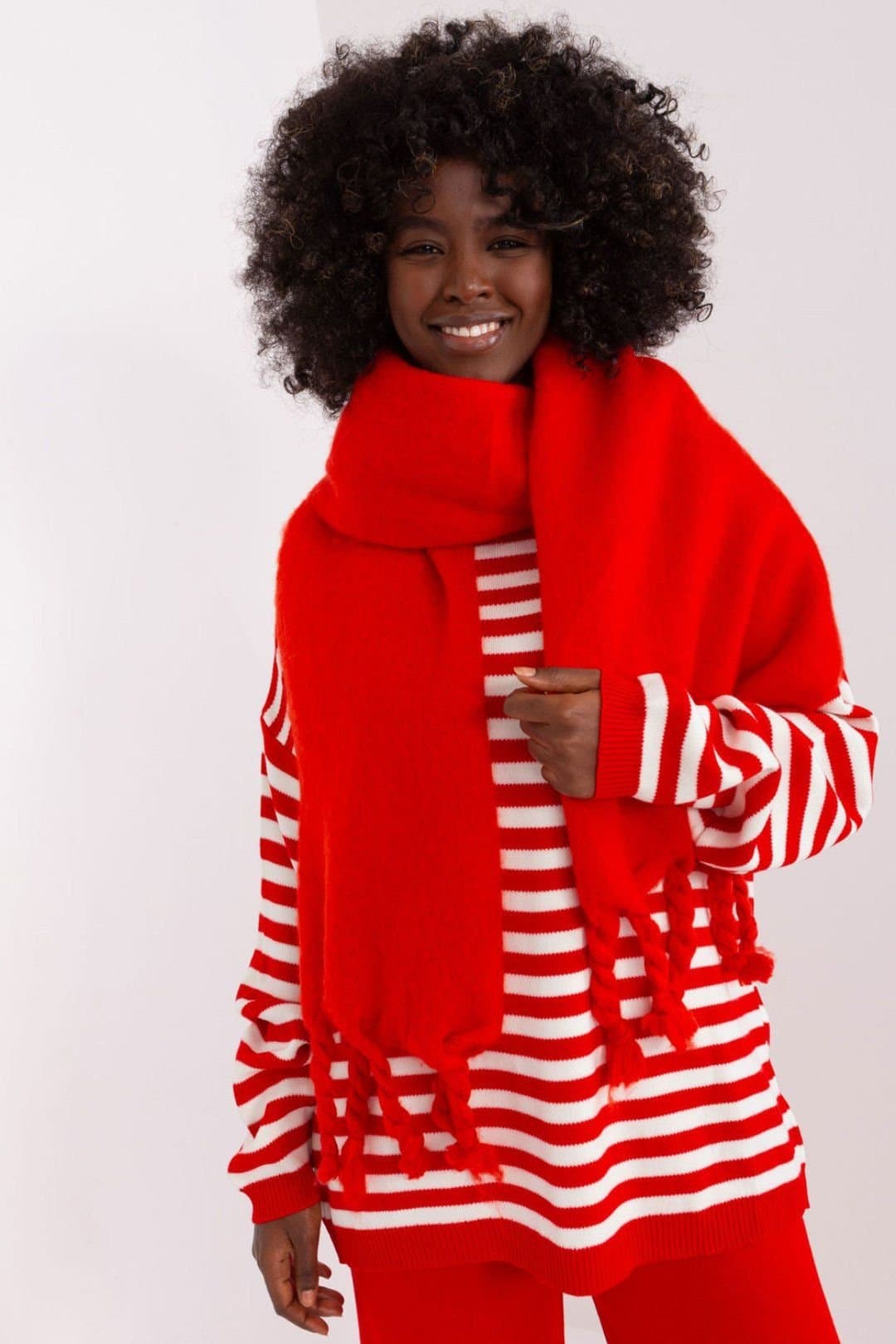 Love Lace Love Lace Red Polyester Scarf with Tassel Fringe