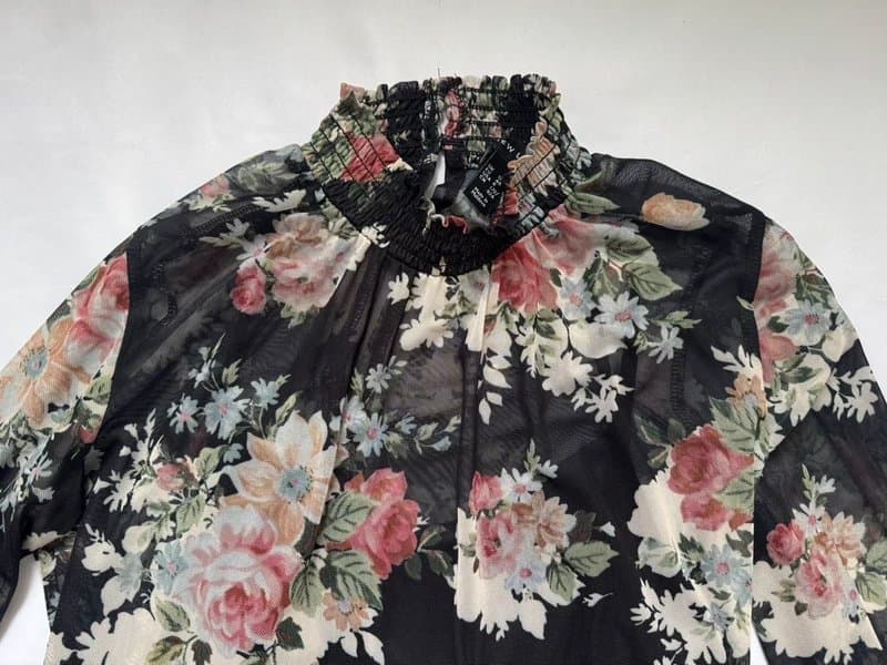New Look Floral print shirred high neck mini dress from New Look