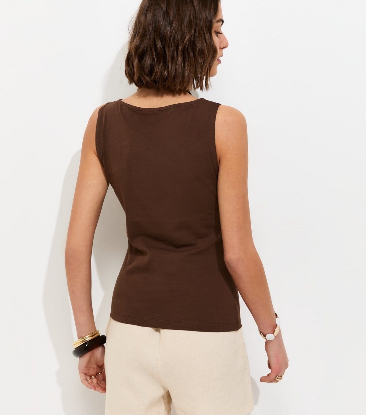 New Look Women's Dark Brown Cotton Rich Slash Neck Vest New Look - 4