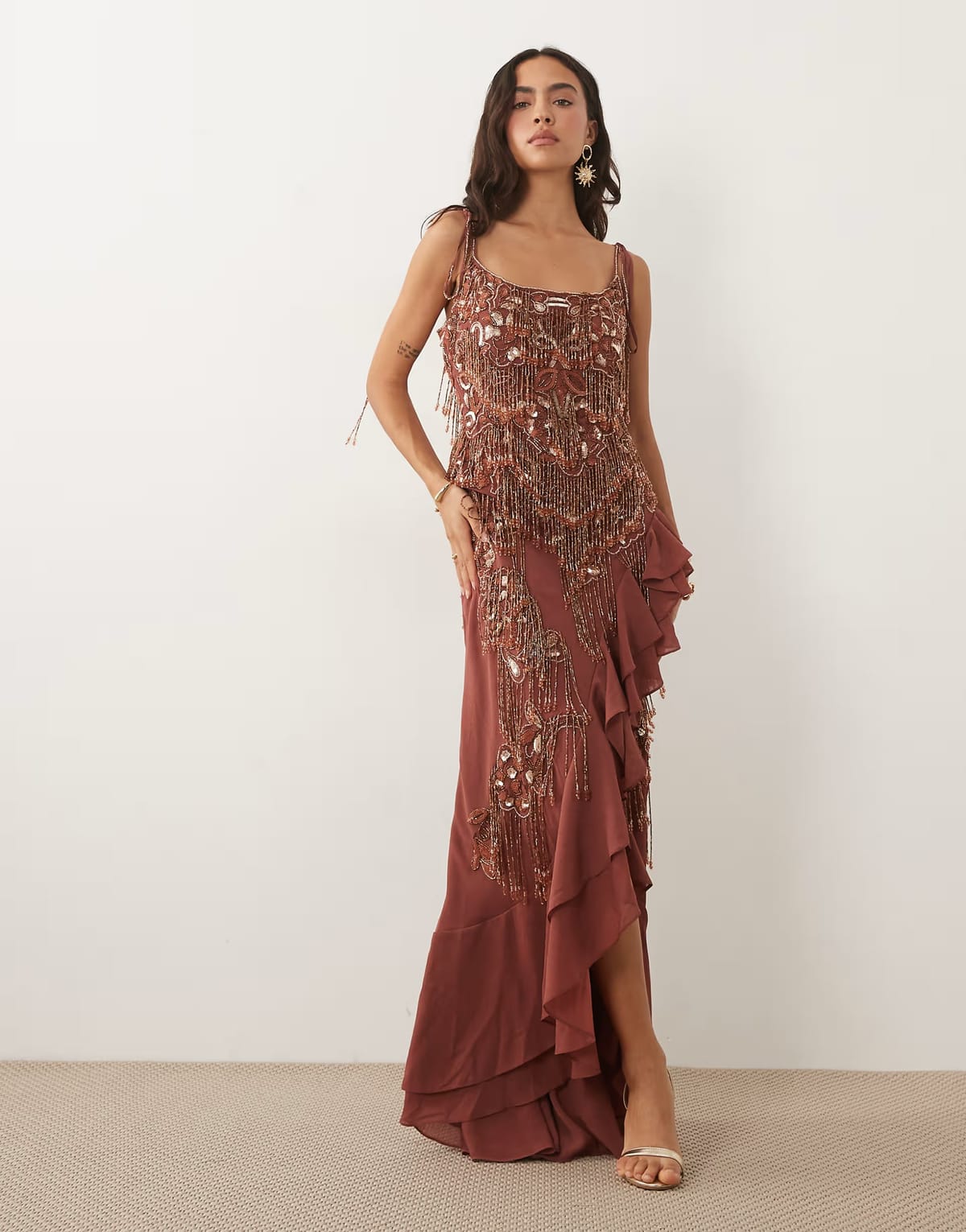 ASOS ASOS DESIGN embellished cami maxi dress with ruffle skirt in Red - 1