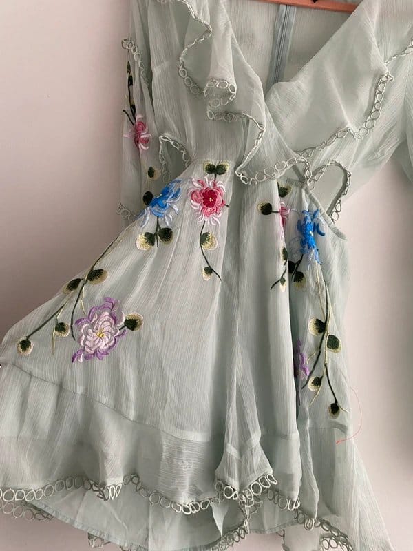 ASOS Mint Embroidered Playsuit - Size 12