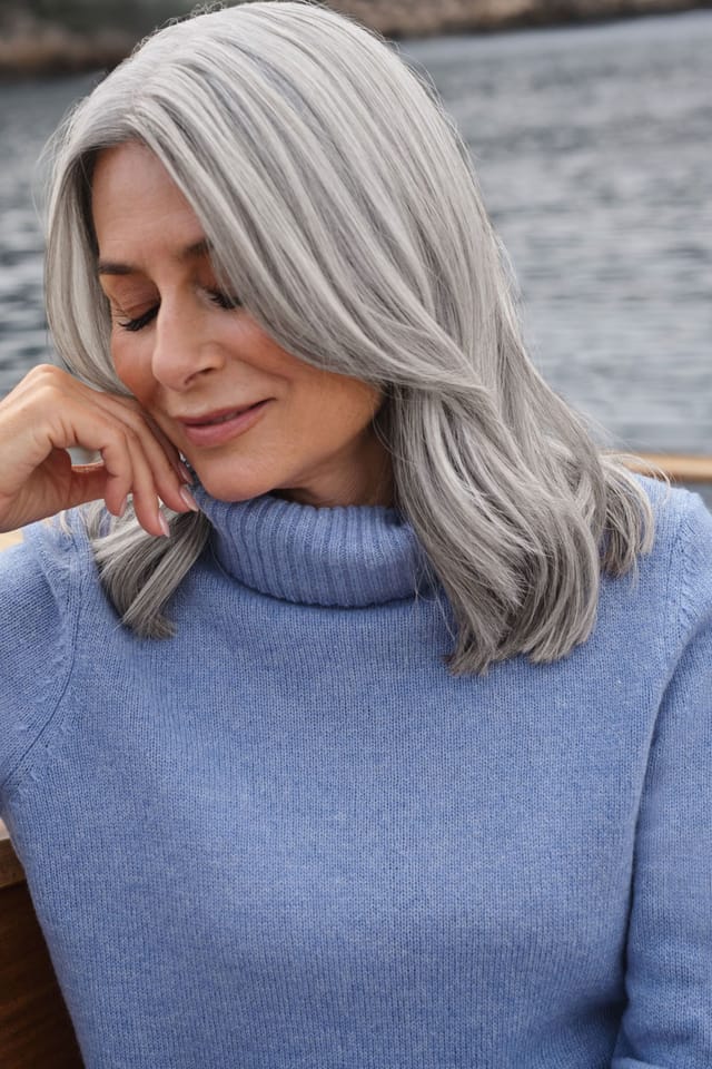 WoolOvers WoolOvers Women's 100% Wool Polo Neck Jumper in Blue - 2