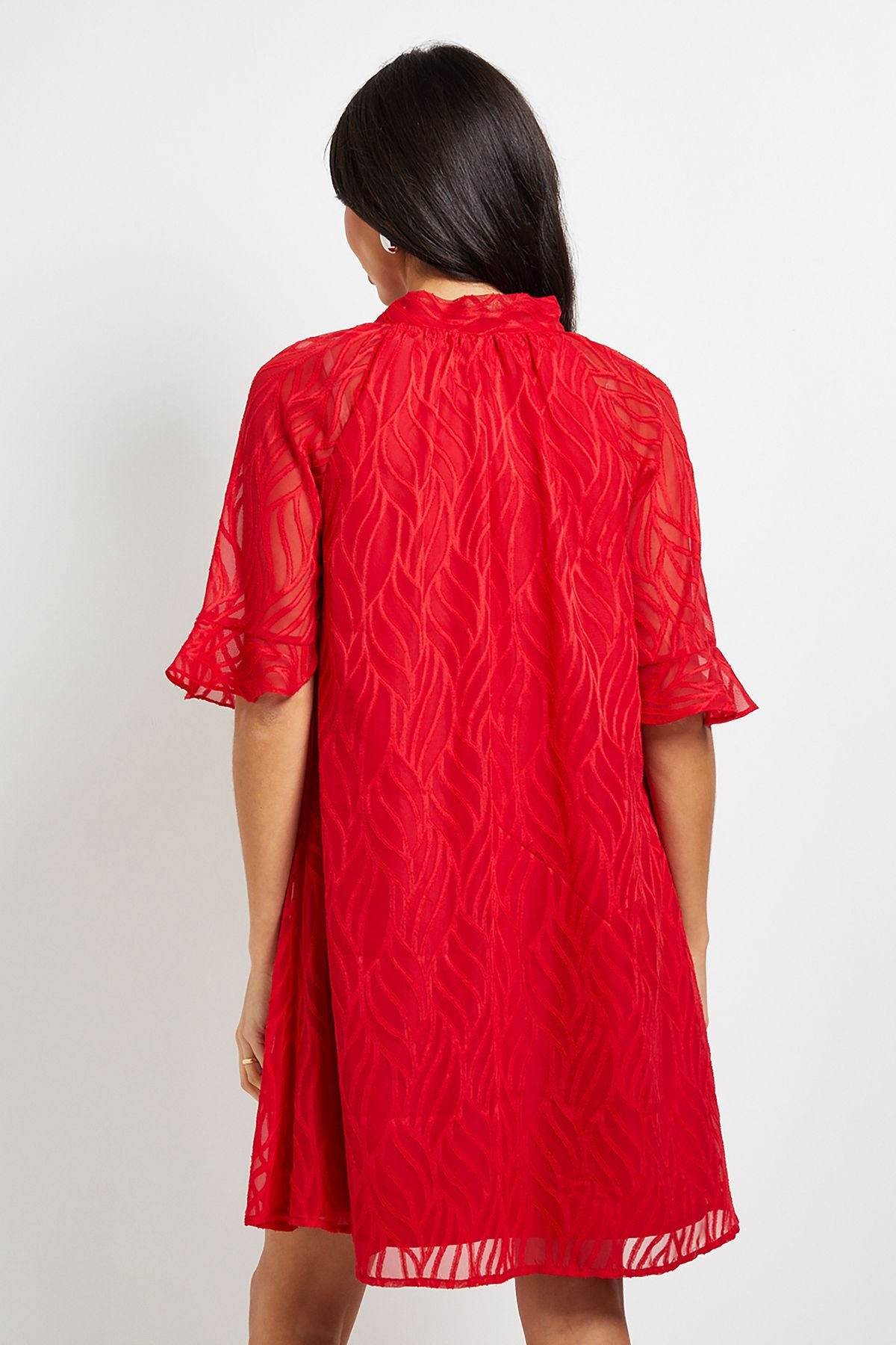 Wallis Wallis Women's Burn Out Cape Sleeve Shift Dress in Red - 3