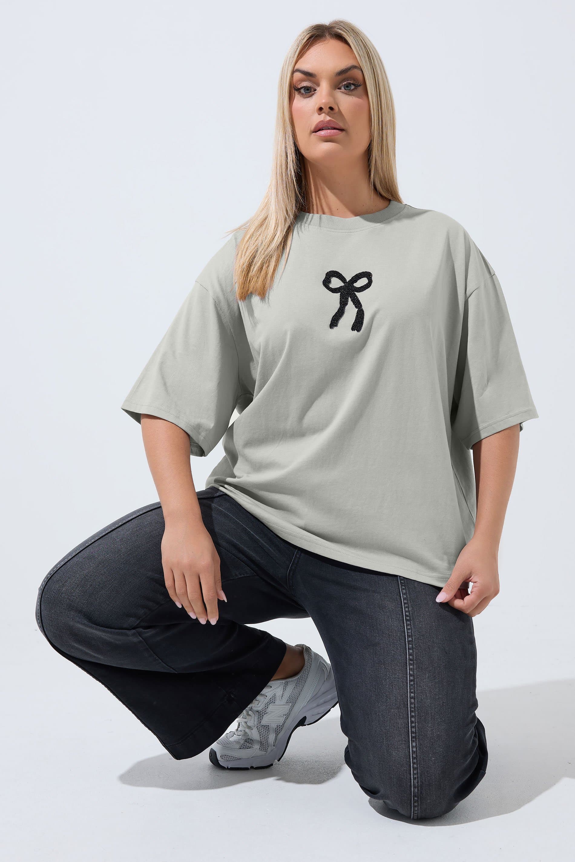 Limited Collection Plus Size Grey Bow Beaded Top