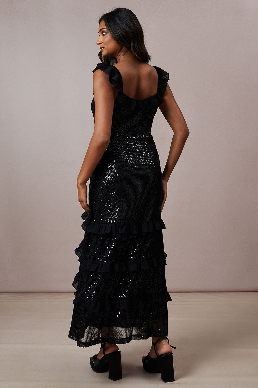 Oasis Oasis Women's Occasion Sequin Ruffle Midaxi Dress in Black - 3