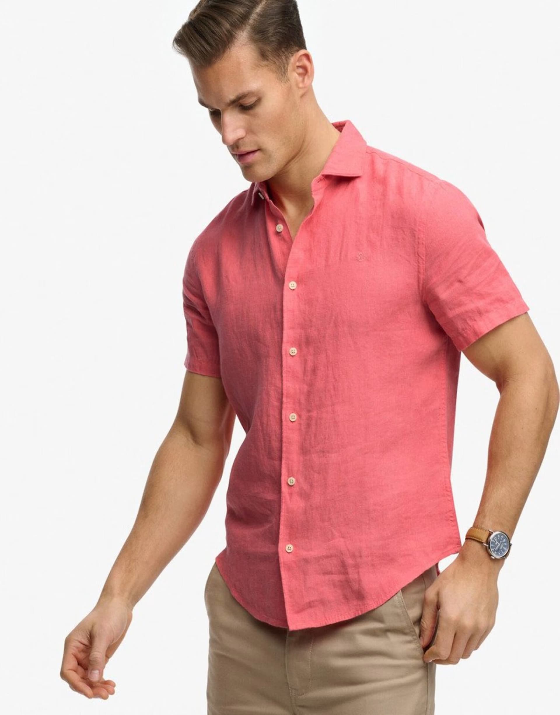 ASOS Superdry Riviera short sleeve linen shirt in coral