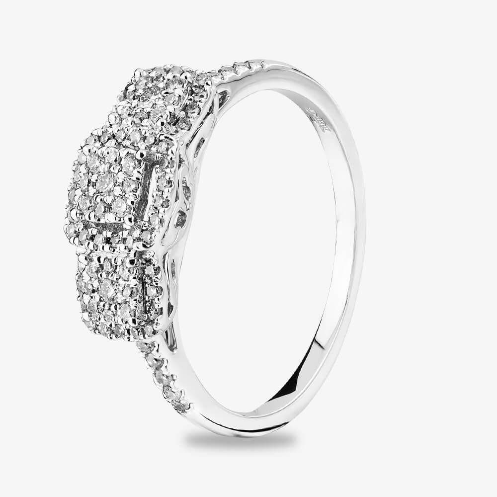 T.H.Baker T.H.Baker Women's 9ct White Gold 0.35ct Square Cluster Shoulder Set Ring in Silver