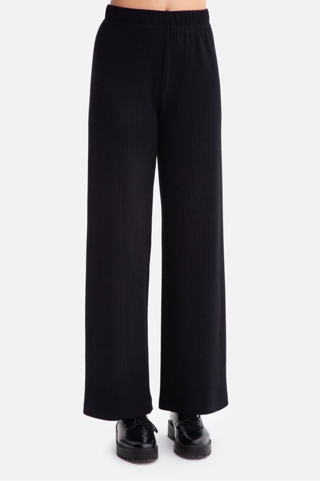 Love Lace Love Lace Women's Ribbed Knit Trousers Elastic Waist Mid Rise in Black