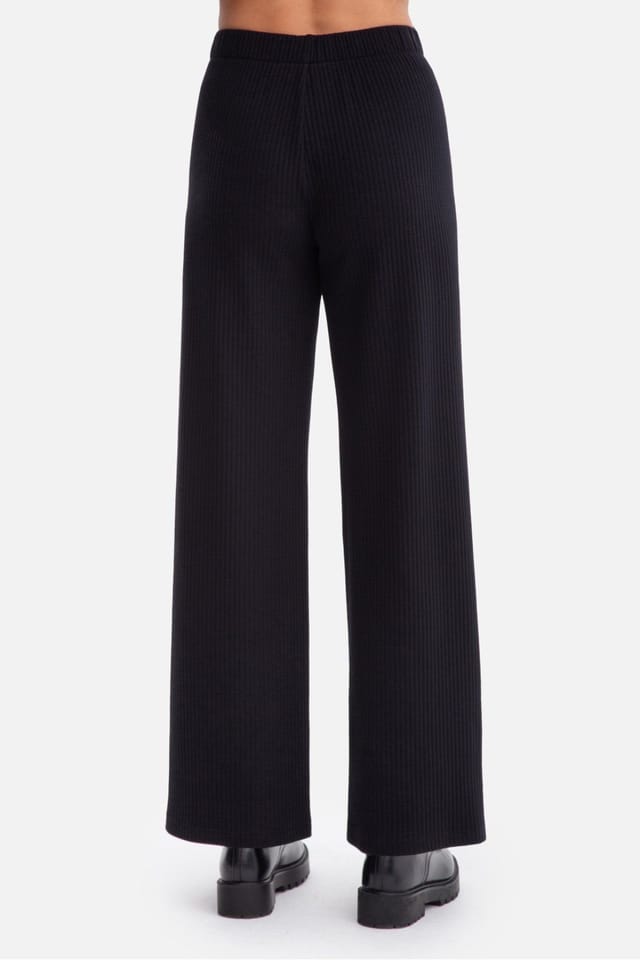 Love Lace Love Lace Women's Ribbed Knit Trousers Elastic Waist Mid Rise in Black - 3