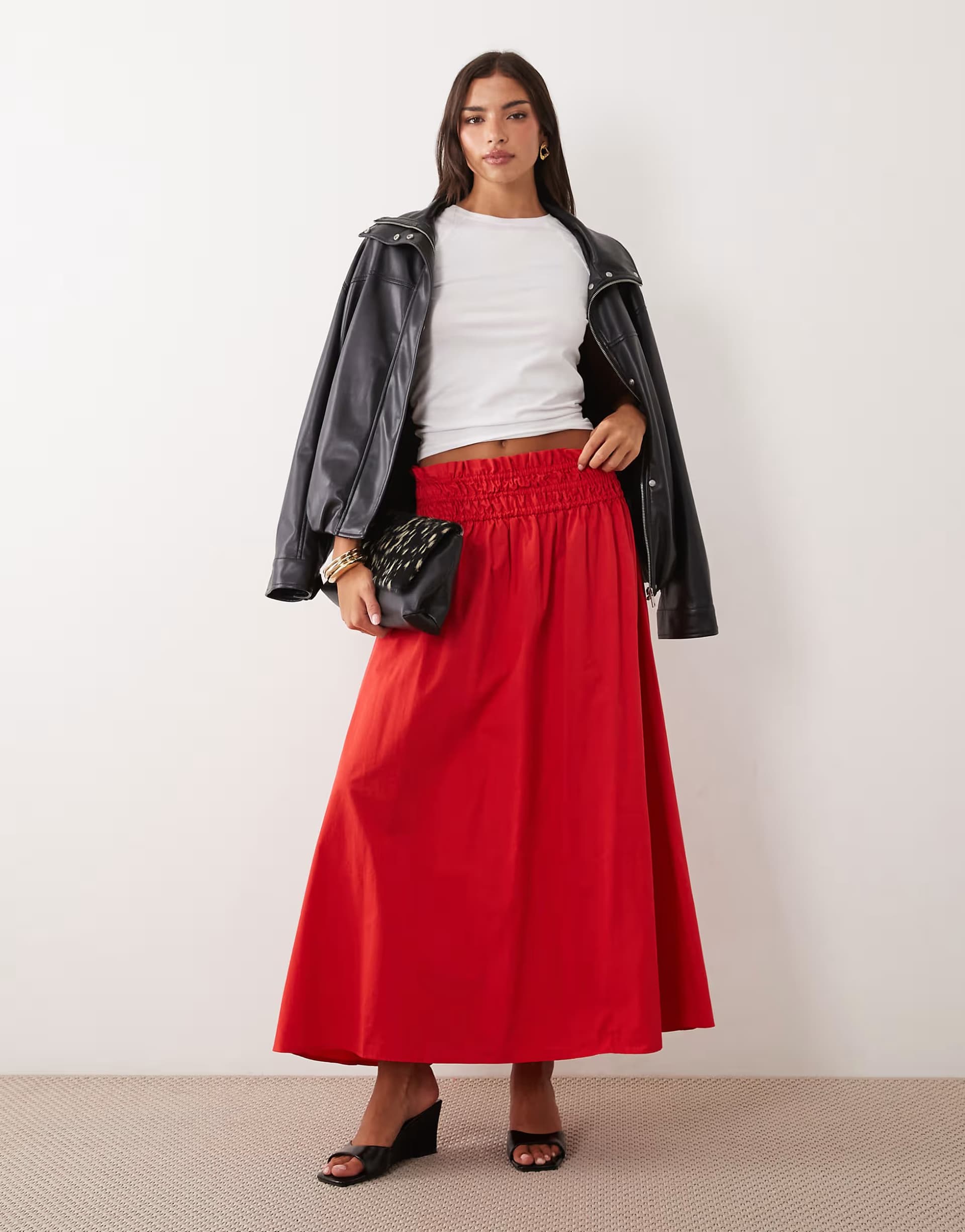 ASOS ASOS DESIGN shirred waist detail maxi skirt in red