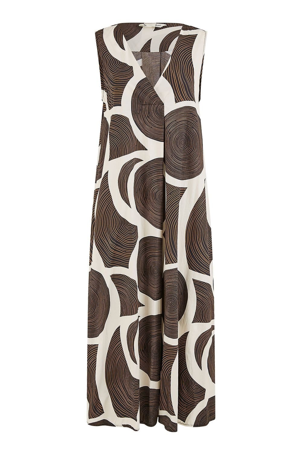 Yumi Yumi Women's Brown Cotton Abstract Circle Trapeze Relaxed Midi Dress - 4