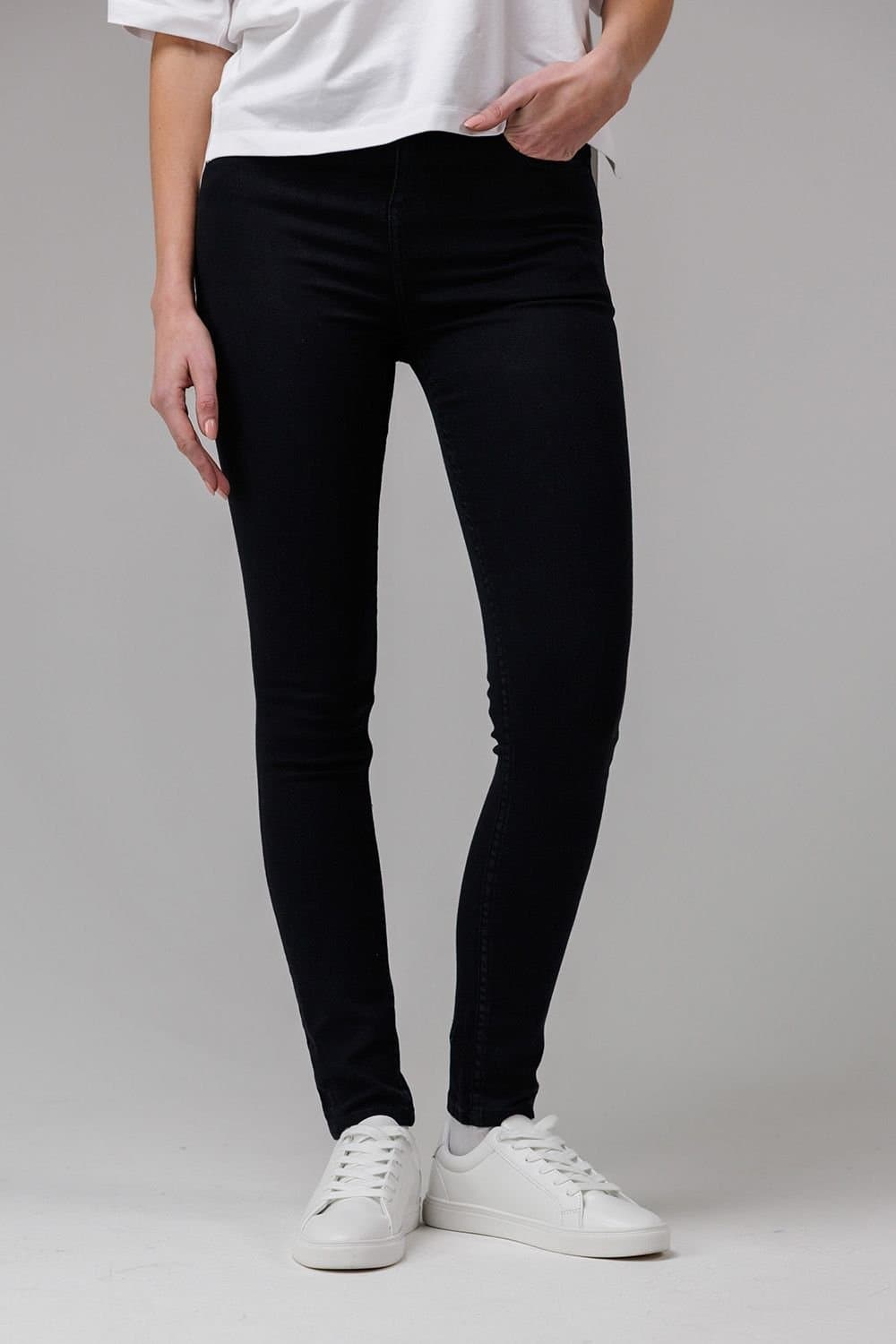 French Connection French Connection Women's Cotton Blend Stretch High Rise Skinny Denim Jeans in Black