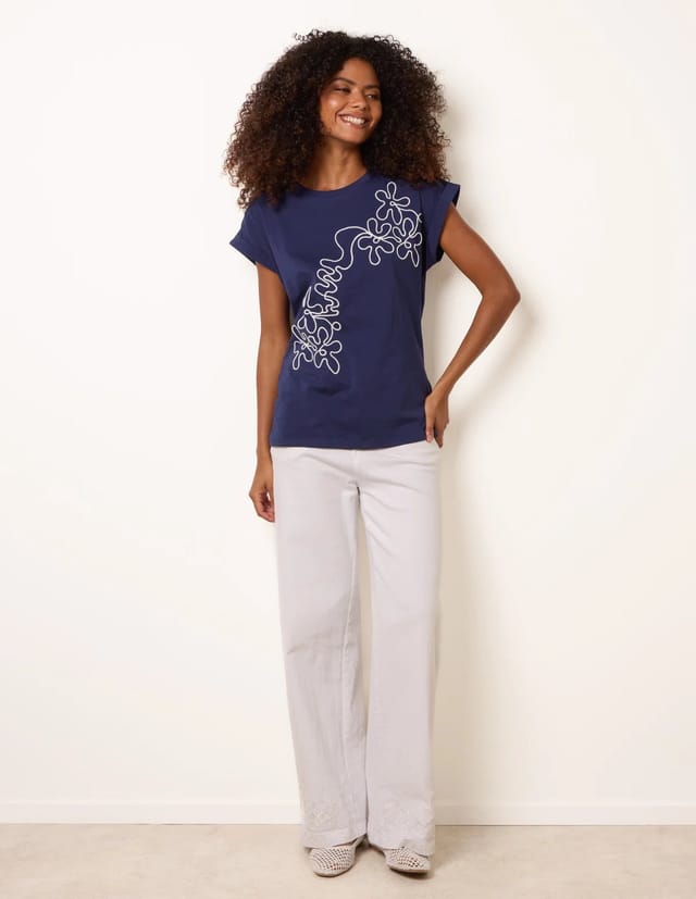 Blue Vanilla T-Shirt With Floral Embroidery - 2