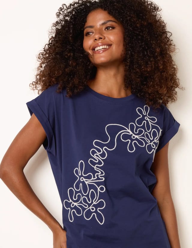 Blue Vanilla T-Shirt With Floral Embroidery - 3