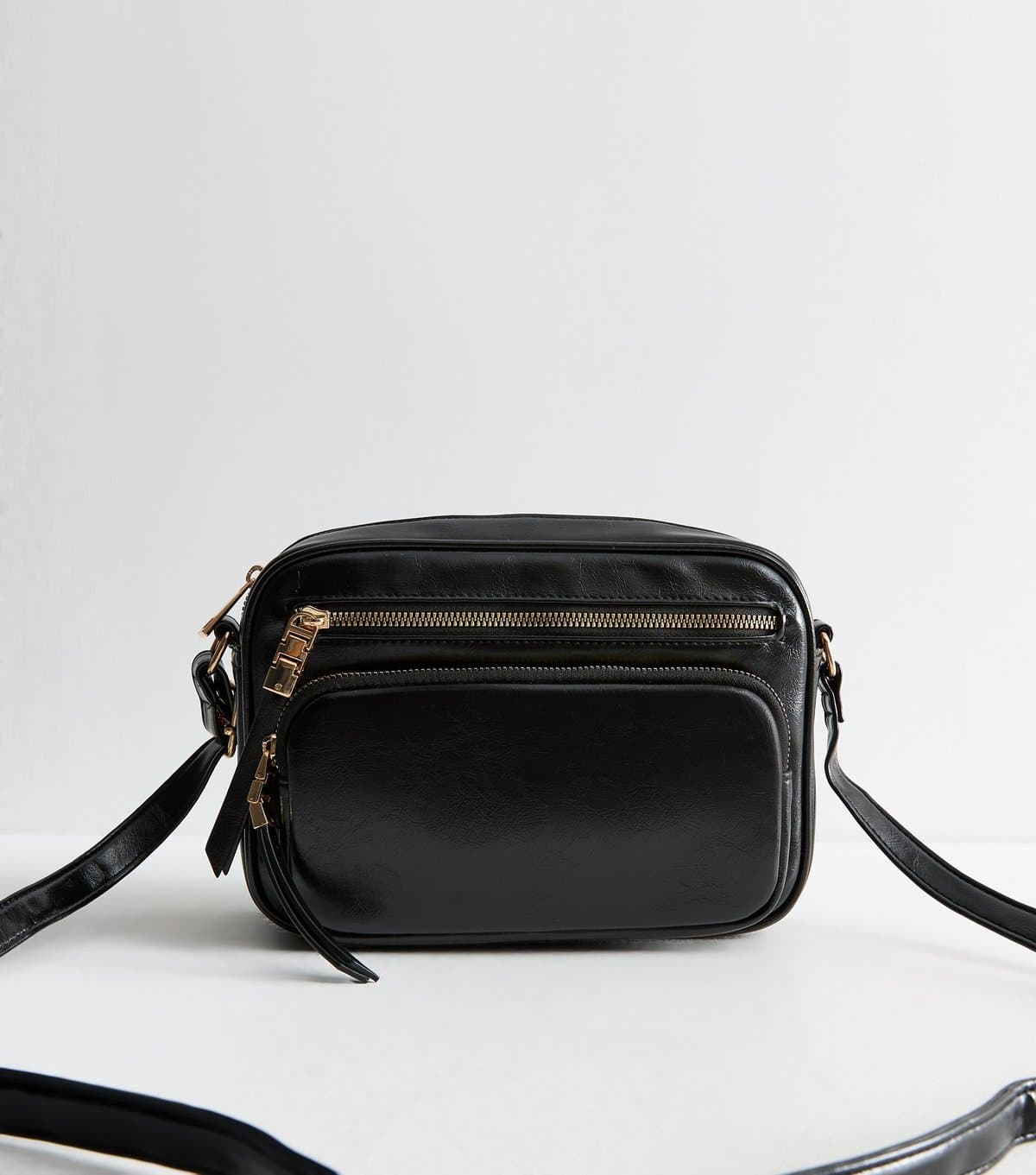 New Look Black Patent Faux Leather Zipped Crossbody Camera Bag New Look