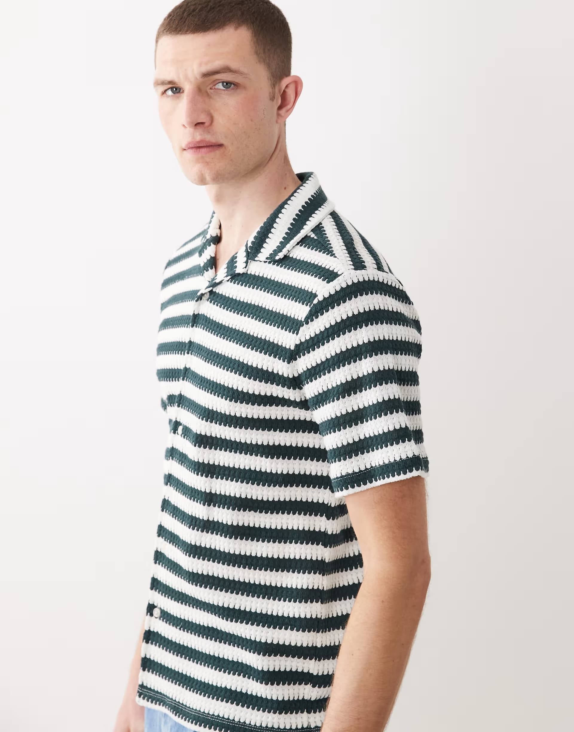 ASOS New Look stripe knitted shirt in green