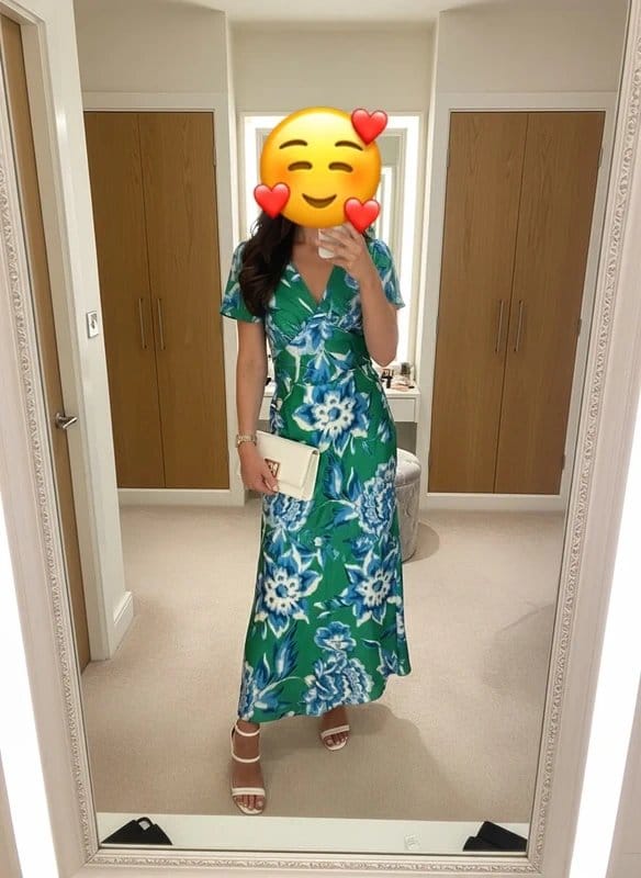 New Look Green satin floral flutter sleeve maxi dress uk size 8 new with tags wedding guest dress - 1