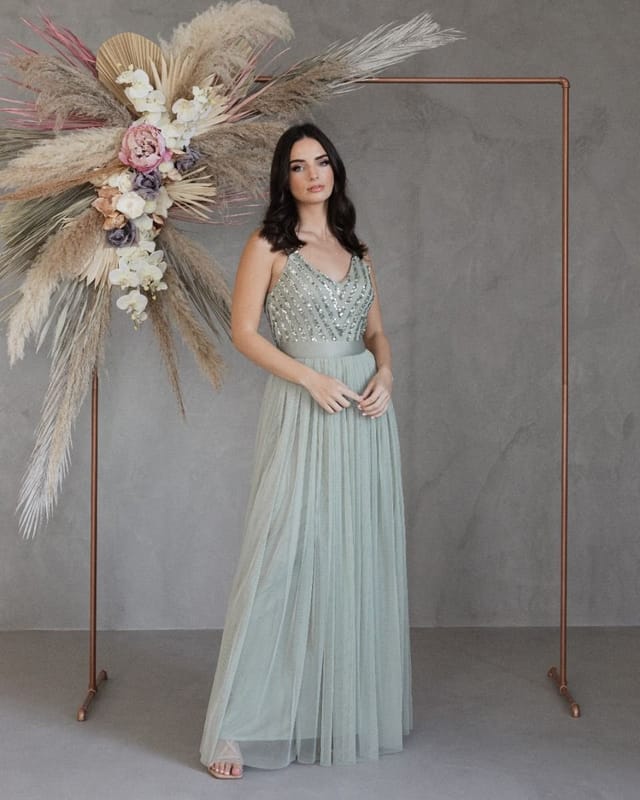 Maya Deluxe Maya Deluxe Women's Stripe Embellished Maxi Dress in Mint - 3