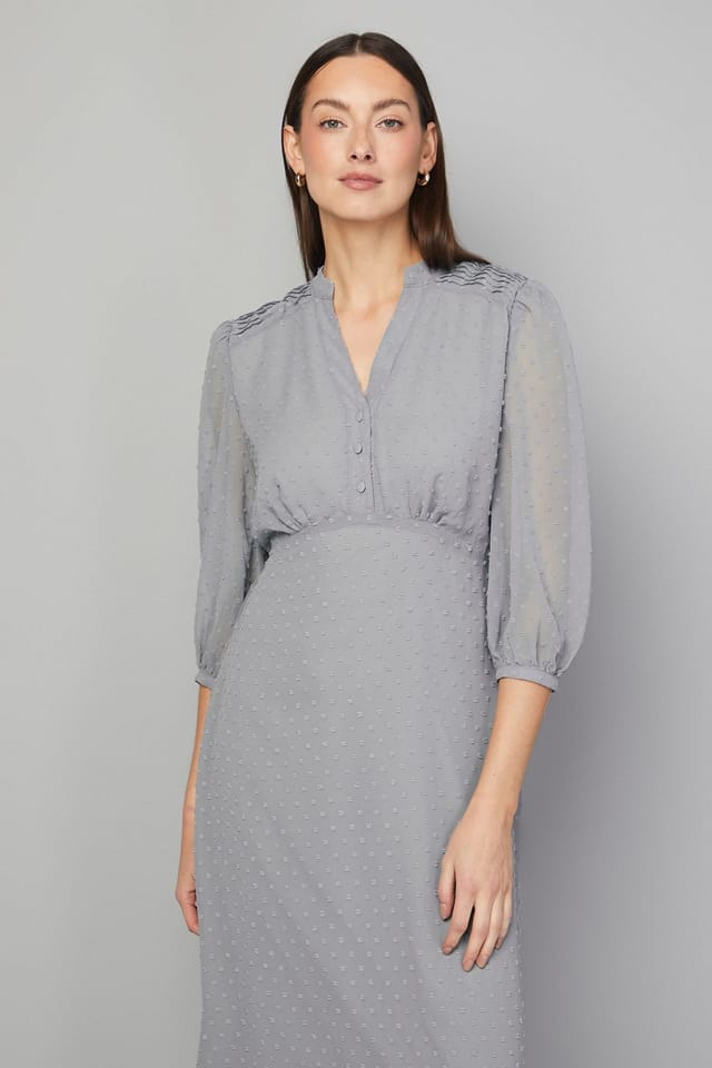 Wallis Wallis Women's Dobby Pleat Detail Button Midi Dress in Sage - 2