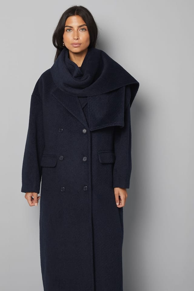 Wallis Wallis Women's Double Breasted Twill Scarf Detail Coat in Navy - 2