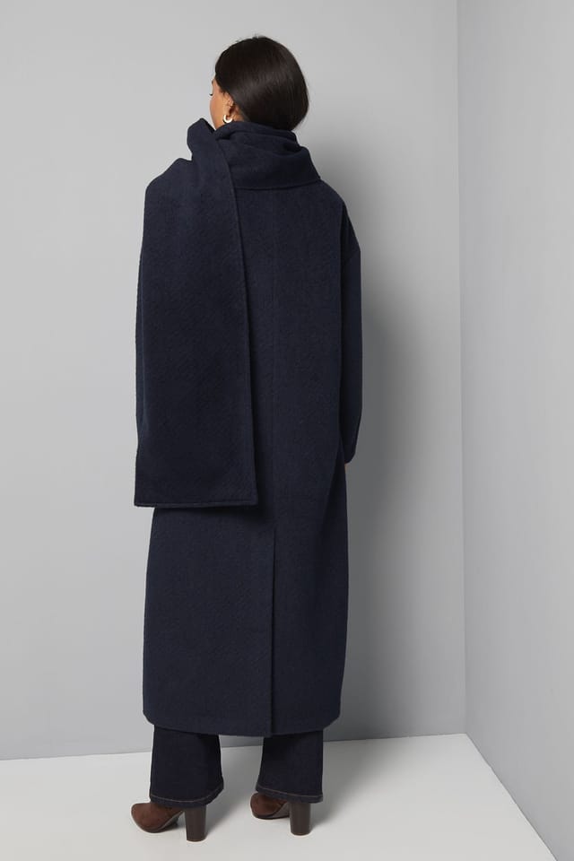 Wallis Wallis Women's Double Breasted Twill Scarf Detail Coat in Navy - 3