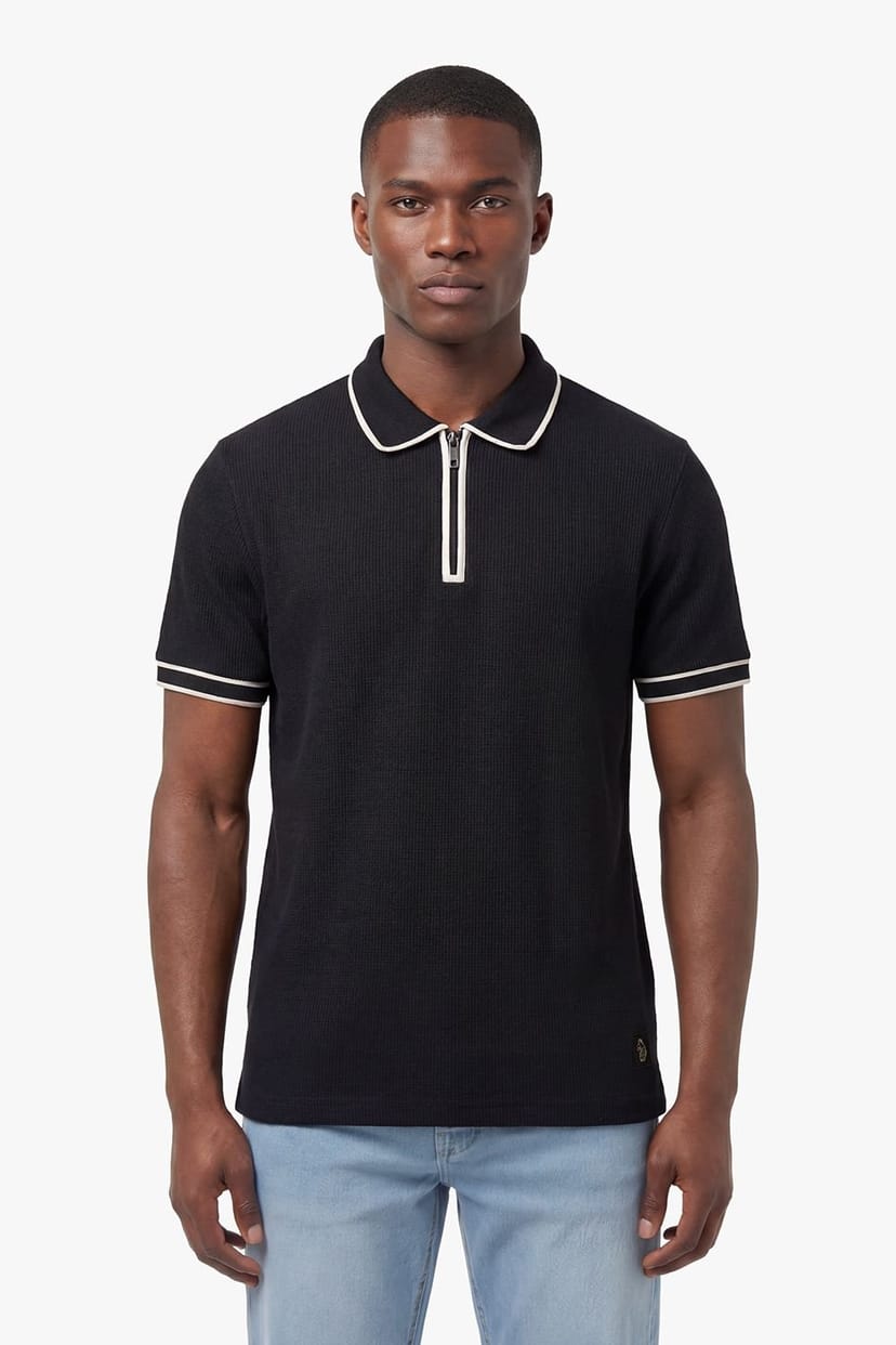 Luke 1977 Luke 1977 Men's Vesuvius Zip Neck Waffle Polo in Black - 1