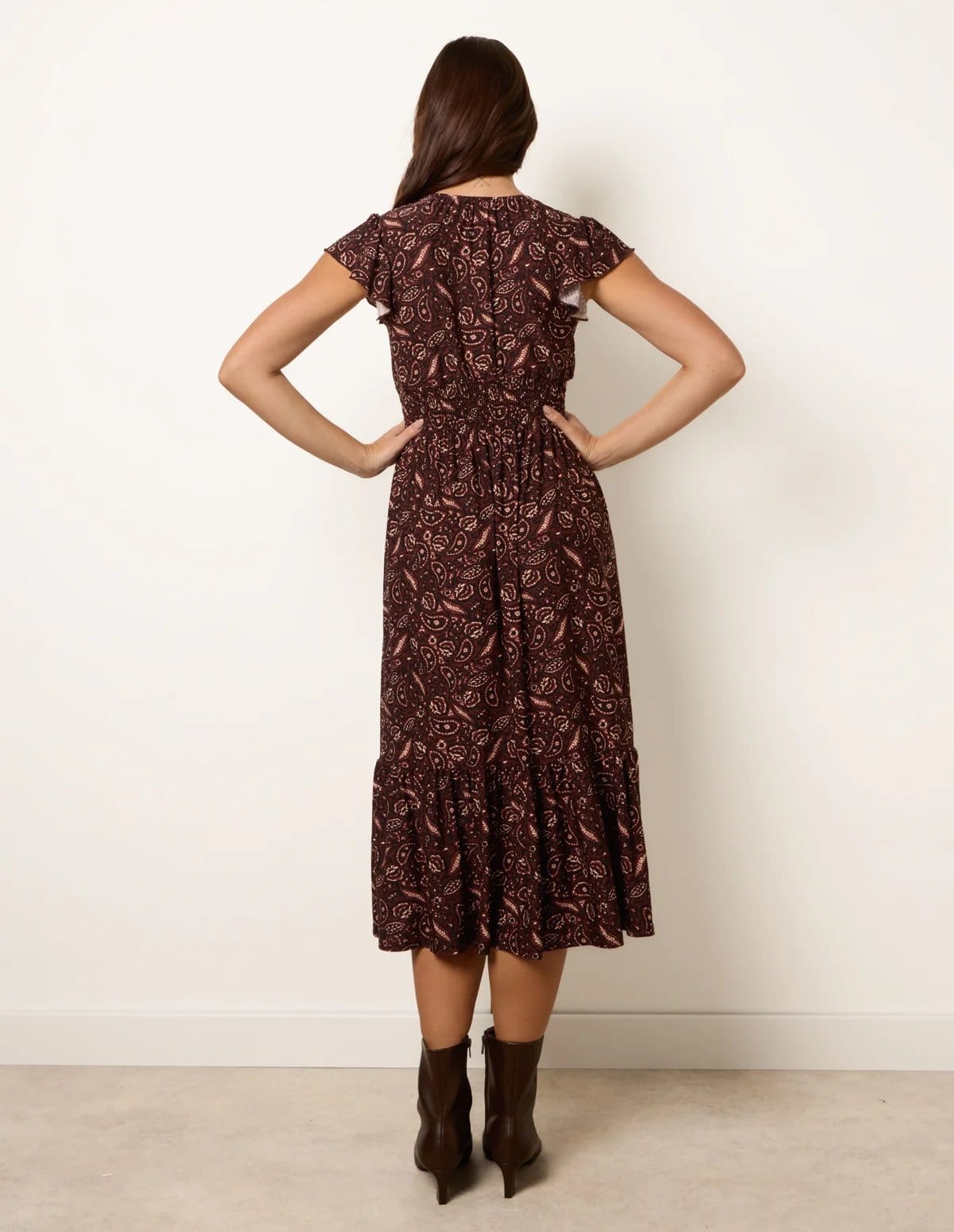 Blue Vanilla V Neck Midi Dress With Shirred Waist Button Front - 4