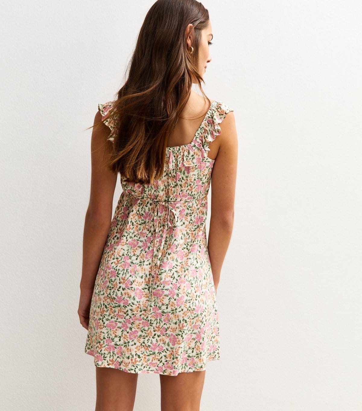 New Look Women's Petite Cream Floral Print Frill Trim Mini Dress New Look - 4
