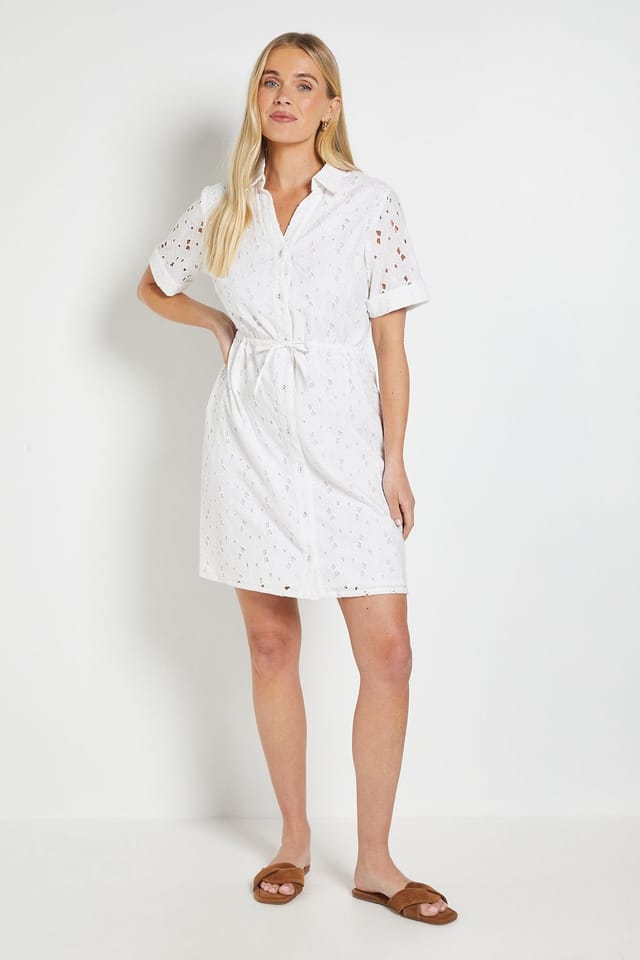 Wallis Wallis Women's Petite Broderie Drawstring Shift Dress in Ivory - 2