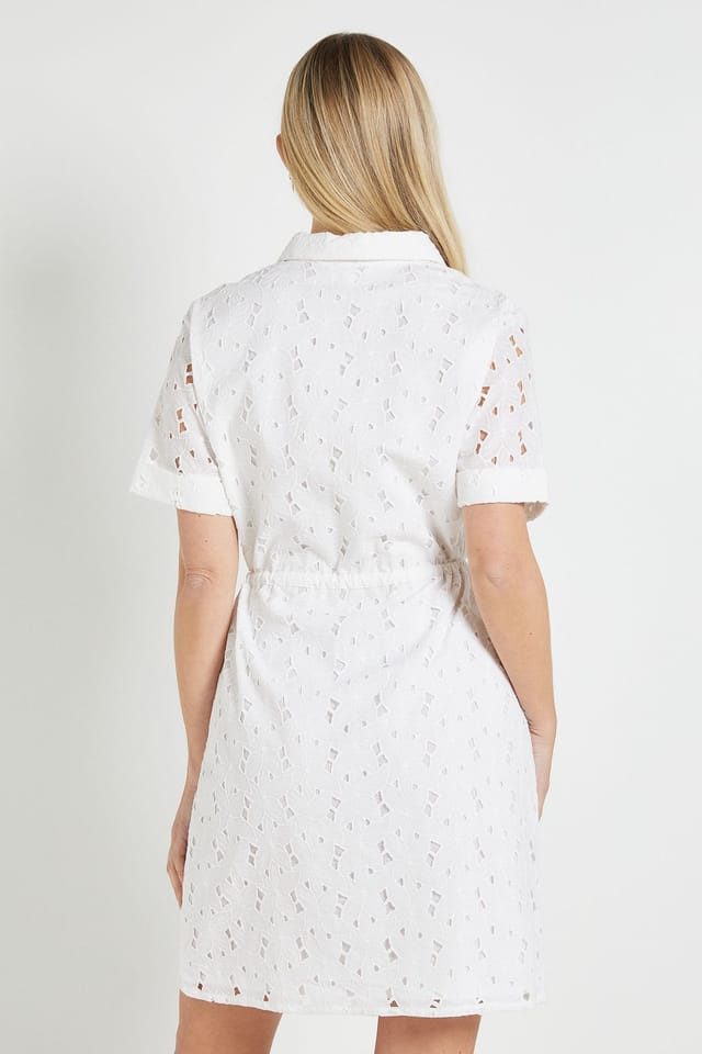 Wallis Wallis Women's Petite Broderie Drawstring Shift Dress in Ivory - 3