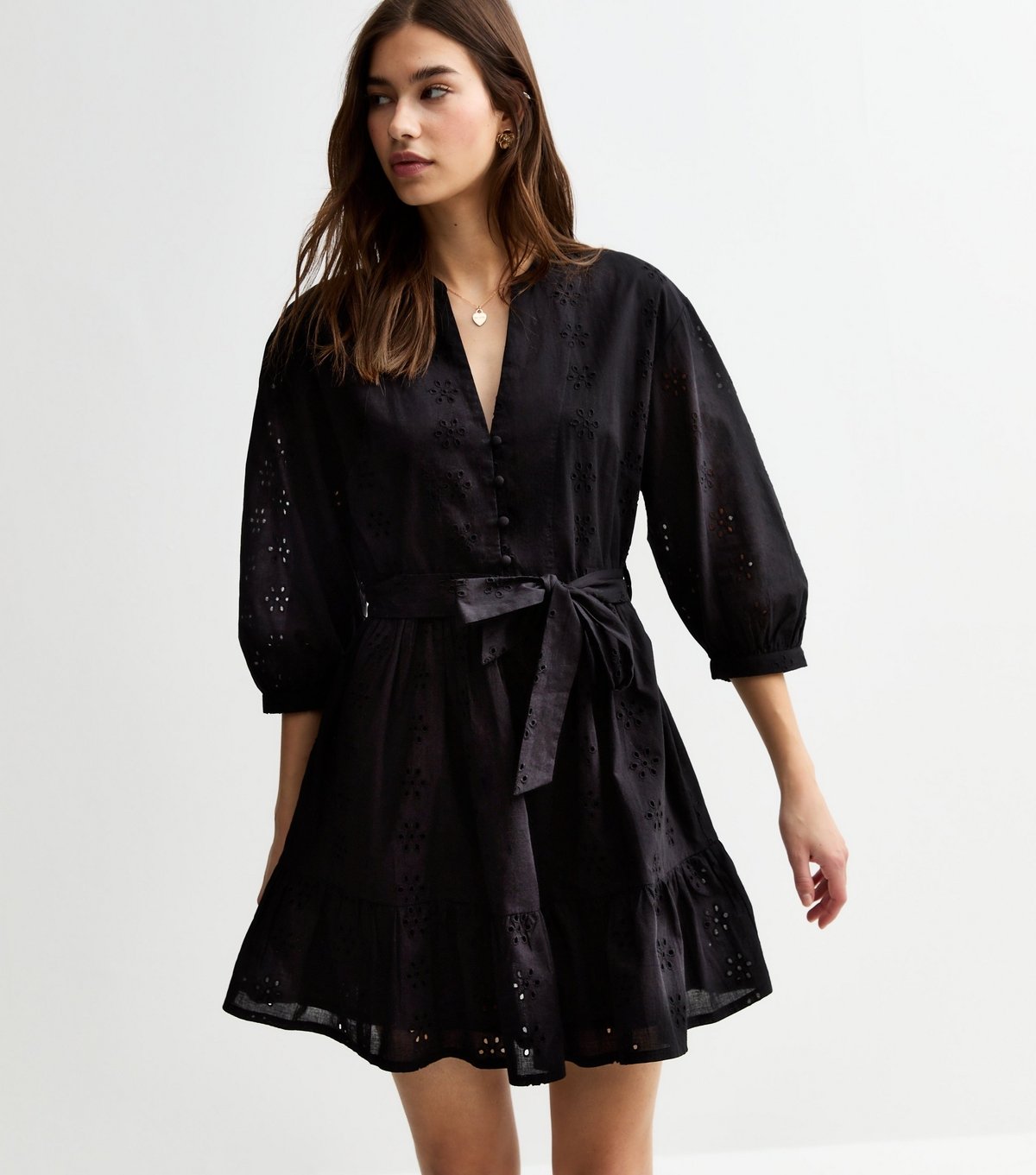 New Look Women's Black Broderie Anglaise Mini Dress New Look - 1