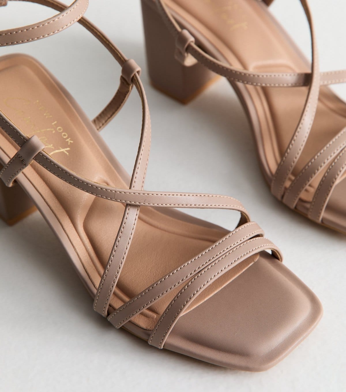 New Look Women's Light Brown Faux Leather Multi Strap Block Heel Sandals Vegan New Look - 4