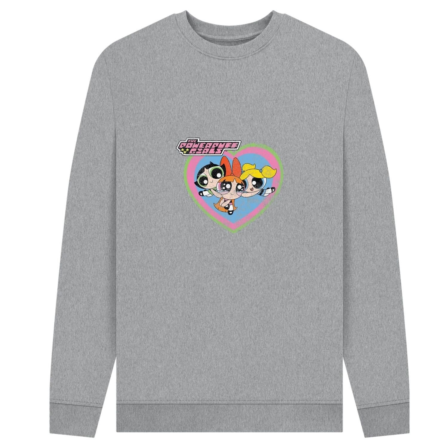 Powerpuff Girls Powerpuff Girls Men's Faded Heart Sweatshirt in Grey