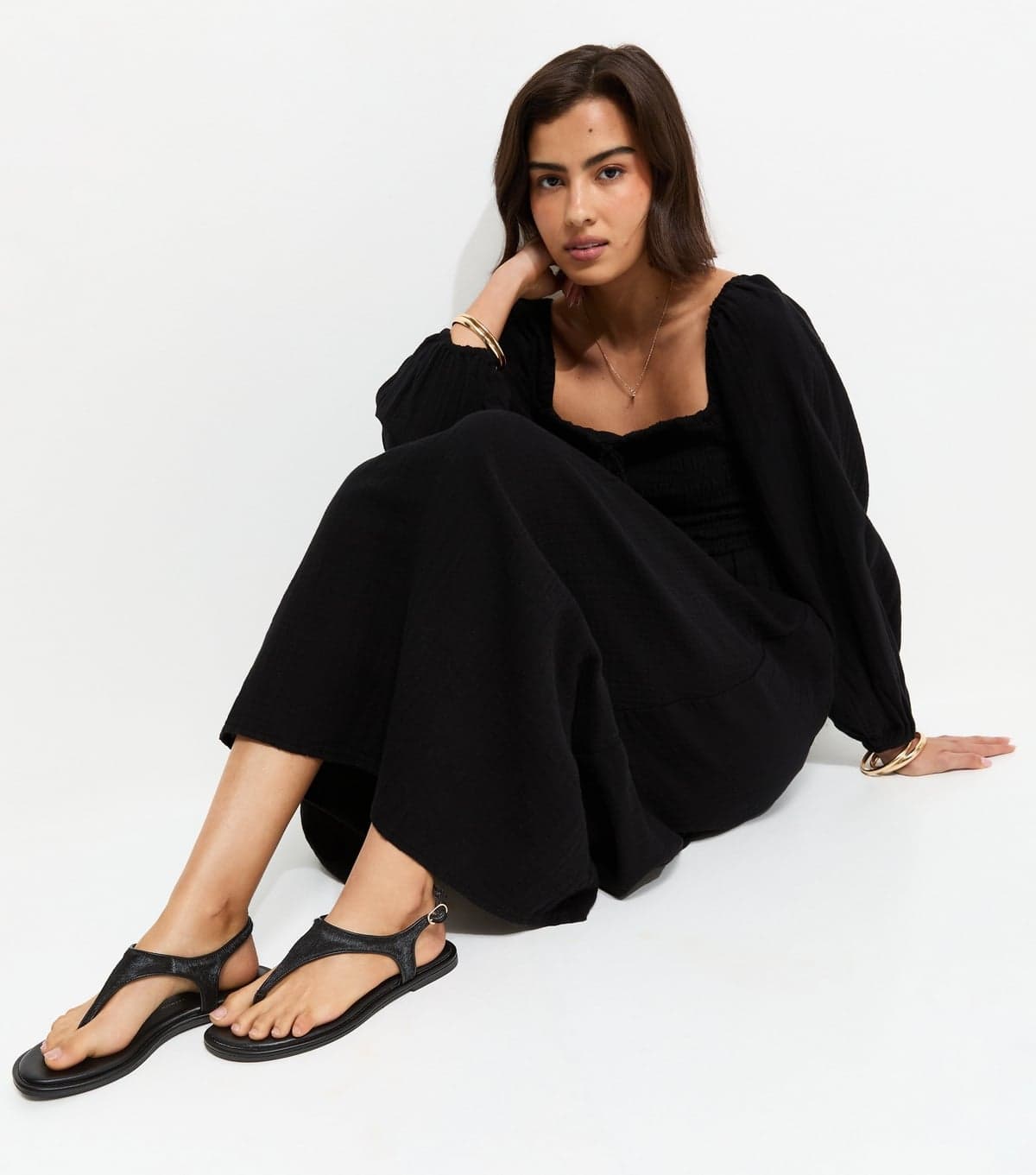 New Look Women's Premium Real Leather Black Pony Hair Toe Post Sandals New Look