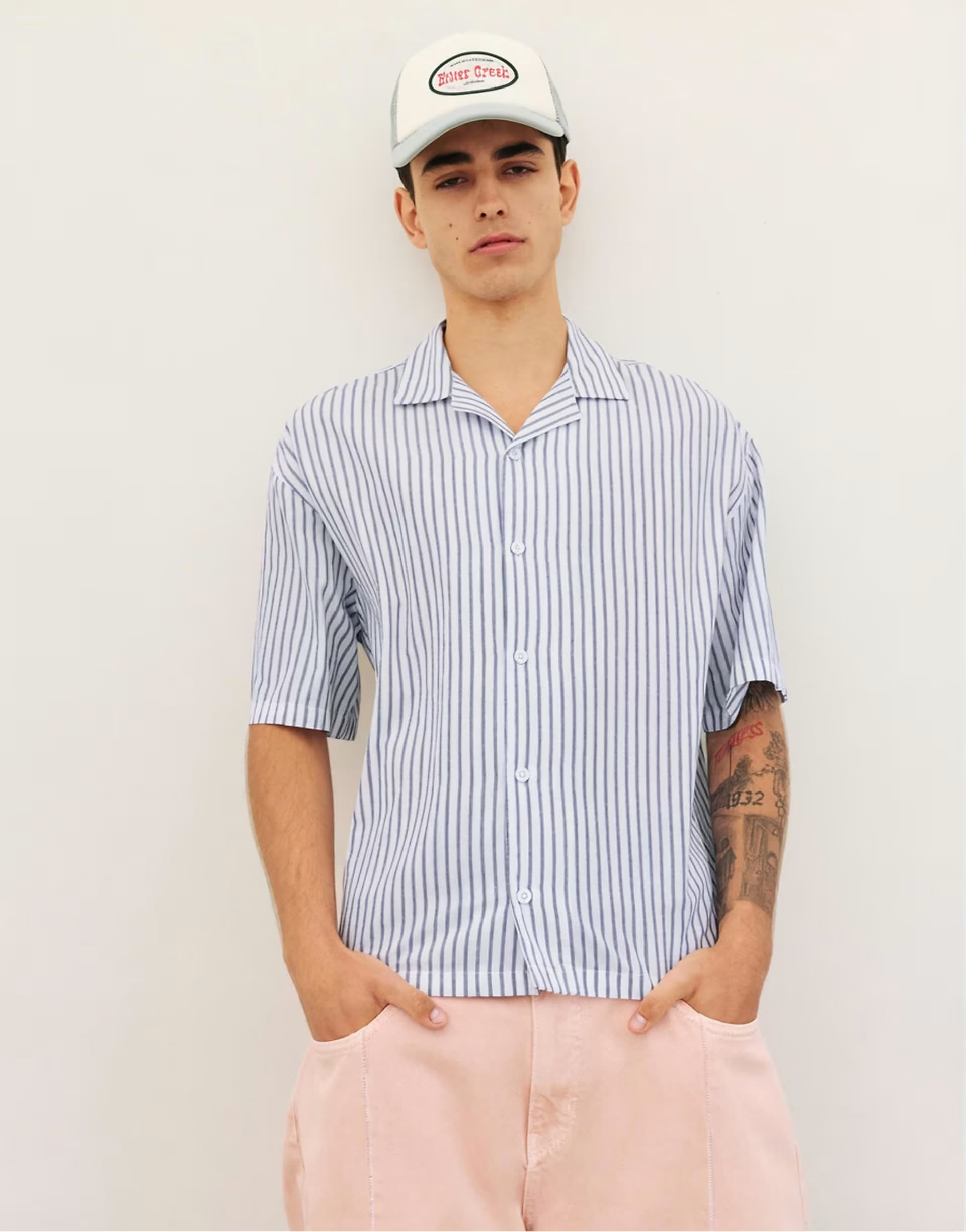 ASOS Pull&Bear Short sleeve poplin shirt in striped