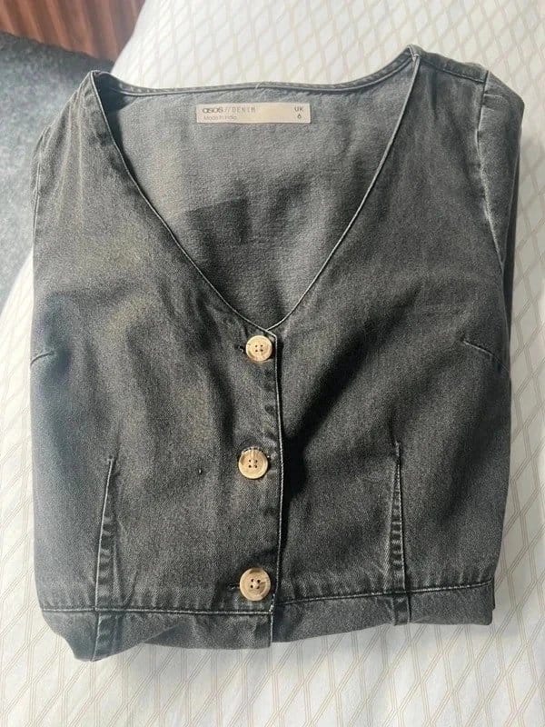 ASOS Black/Grey Denim V-Neck Vest - Size 6
