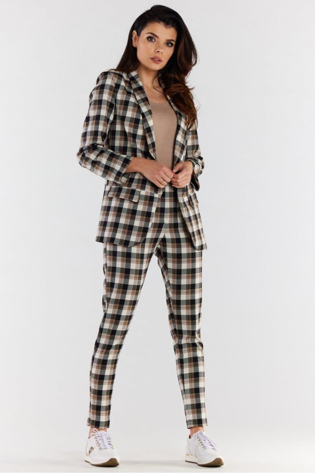Love Lace Love Lace Women's High Waisted Plaid Cigarette Trousers in Brown