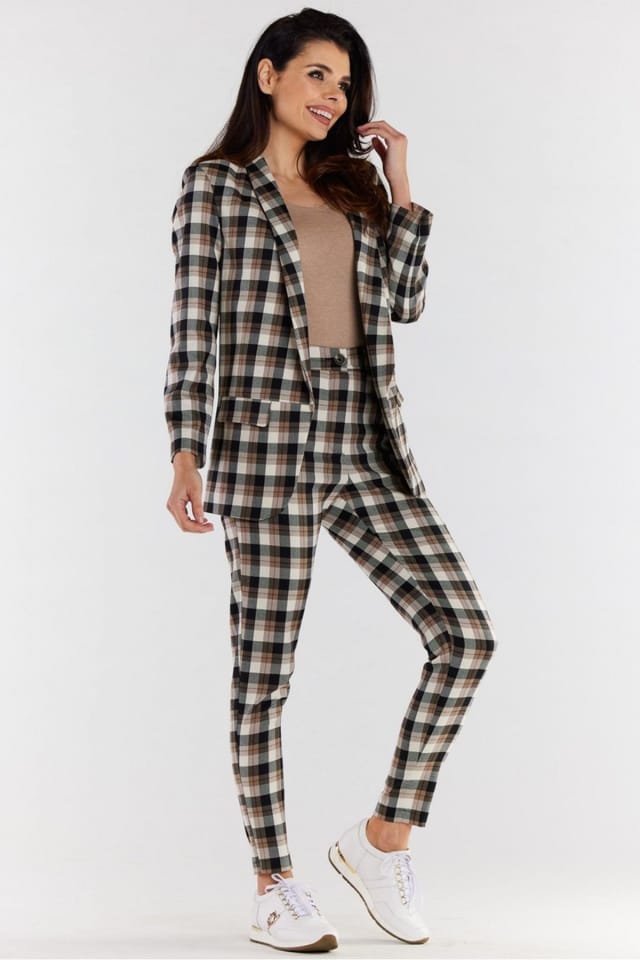 Love Lace Love Lace Women's High Waisted Plaid Cigarette Trousers in Brown - 2